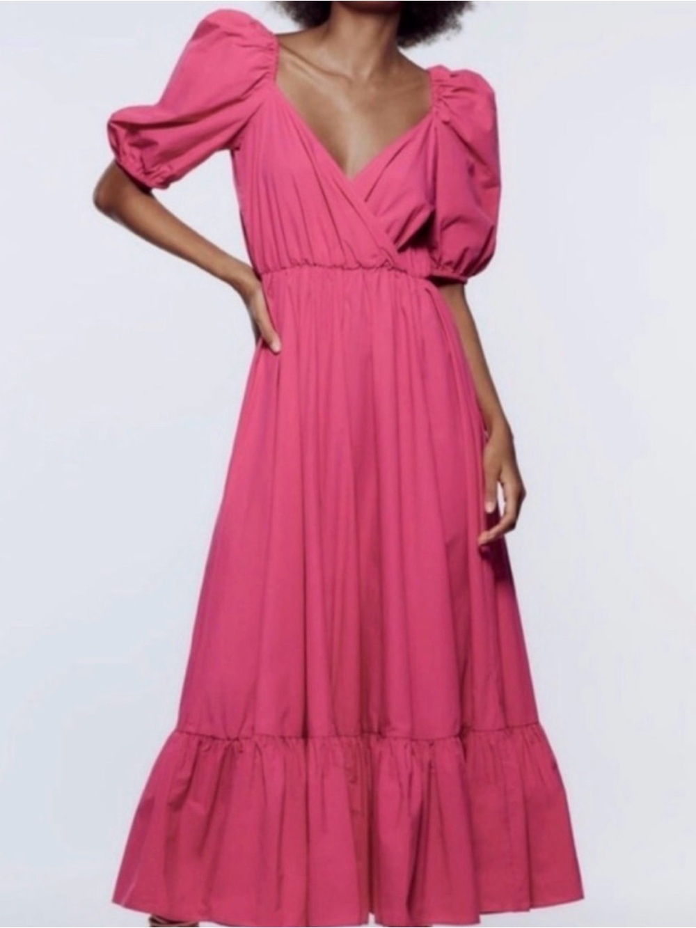Zara Hot Pink Puff-Sleeve Maxi Dress